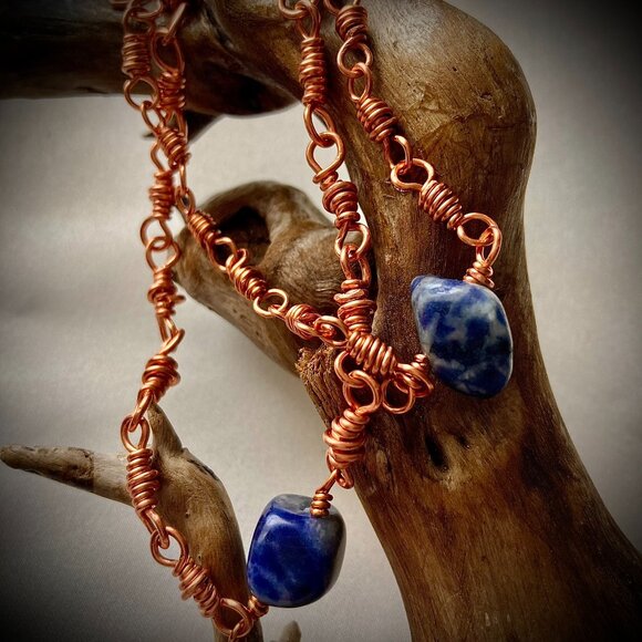 Copper chain links Lapis Lasuli Set of Two Bracelets, relationship gift - Picture 9 of 16